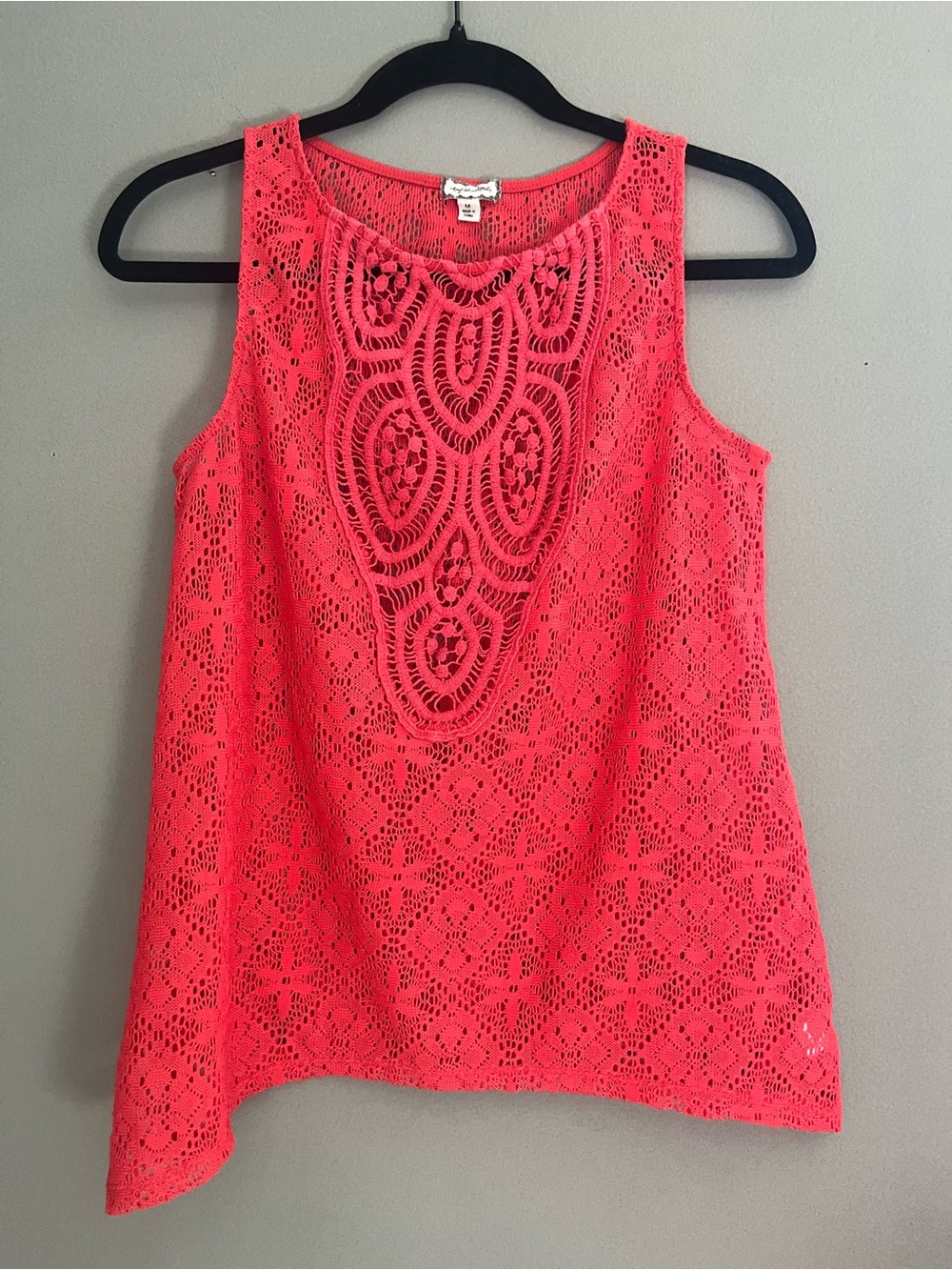 Eyeshadow Coral Pink Sleeveless Crochet Lace Tank Top Festival Cover Up Boho